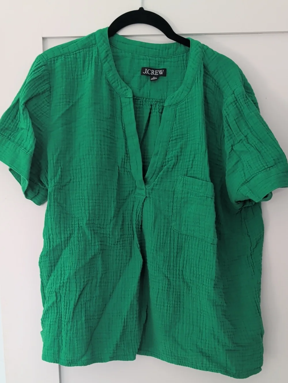 J. Crew V Neck Double Gauze Popover Top Green XL